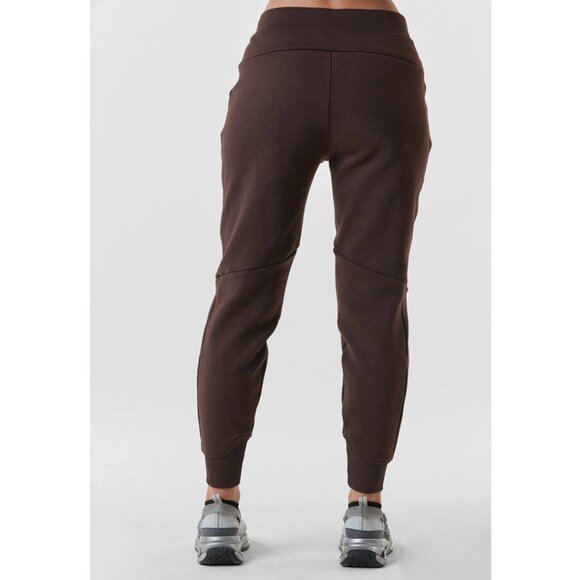 Dark Brown Casual Lounge Sweatpants Ribbed Hem with Light Beige Drawstring - Picture 6 of 6